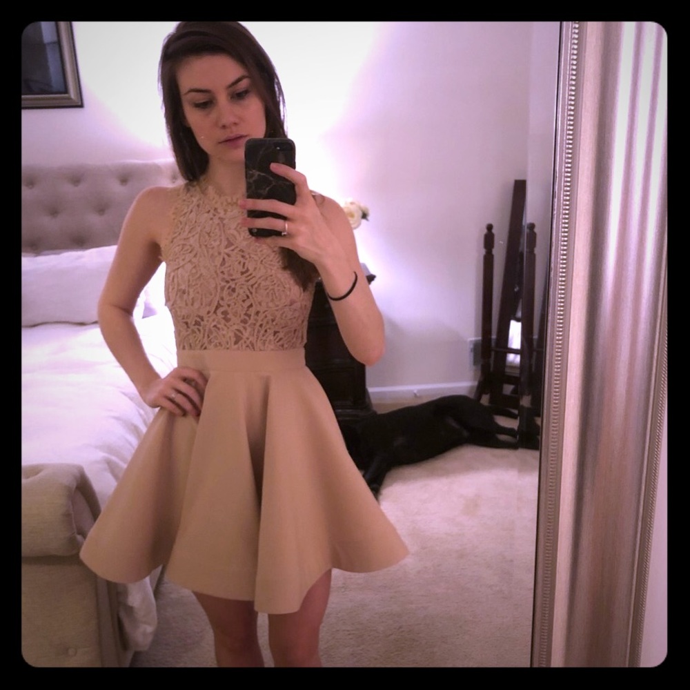 Nude lace and ruffle dress